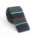 Cravate tricot rayée bleu nuit vert